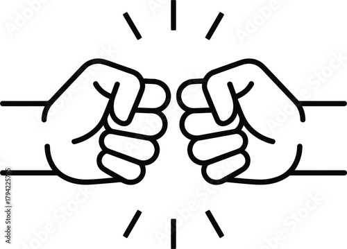 Black Outline Icon of Two Fists Bumping on White Background fist bump greeting