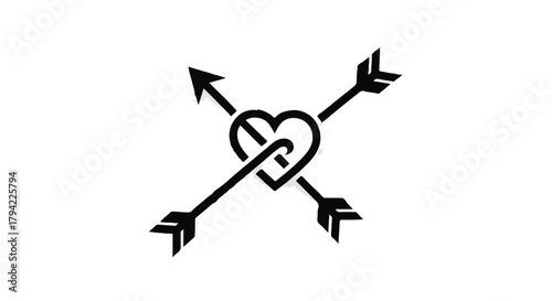 Love symbol with crossed arrows piercing a heart, representing romance and passion