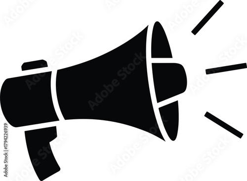 Black silhouette of a megaphone with sound waves on a white background bullhorn speaker