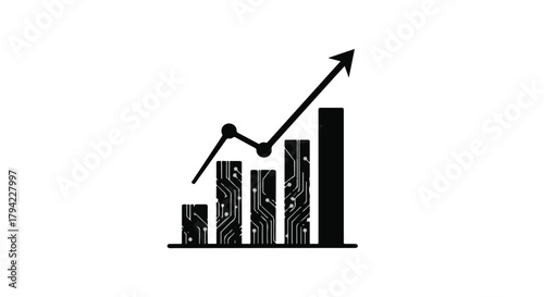 Digital growth chart with upward arrow, symbolizing financial progress and technological advancement.