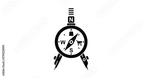 Detailed illustration of a vintage compass pointing north on a white background, symbolizing guidance and direction.