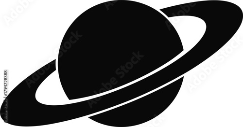 Black silhouette of planet Saturn with rings on white background space galaxy