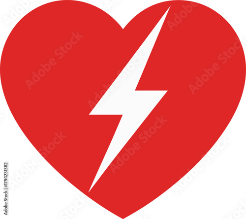 Red heart icon with white lightning bolt symbol love health