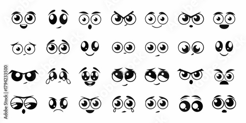 Collection of cartoon eye expressions and emotions for character design and animation