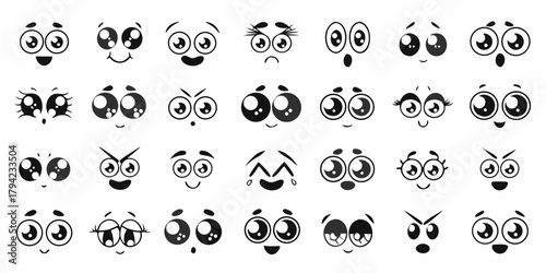 Collection of diverse cartoon eyes and mouths expressing various emotions and feelings