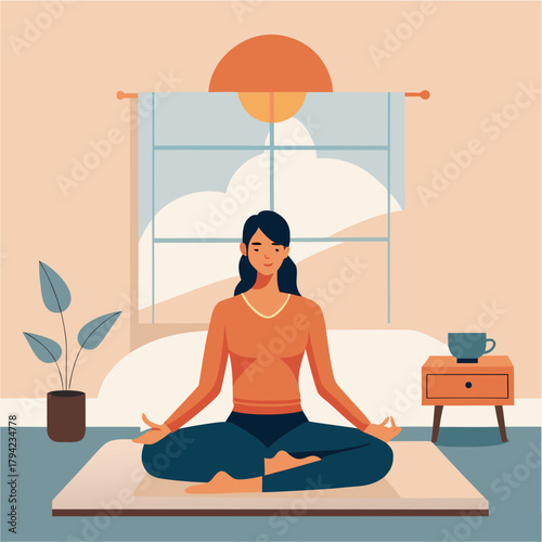 a woman is trying yoga