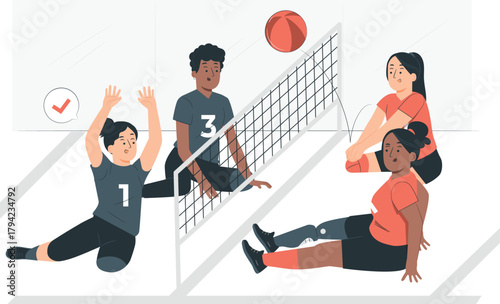 Paralympic Volleyball Match with Athletes Playing vector illustration