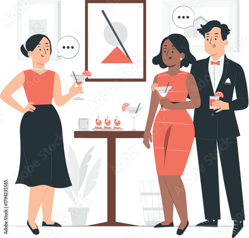 People Party Socializing Drinks Appetizers Elegant Attire gathering