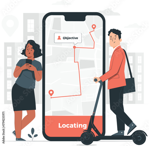 People using smartphone navigation app for scooter ride in city mobile