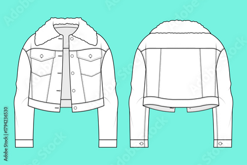 Women’s Cropped Sherpa Collar Denim Jacket Flat Sketch