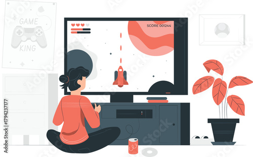 Person Playing Video Game on Large Screen gaming player