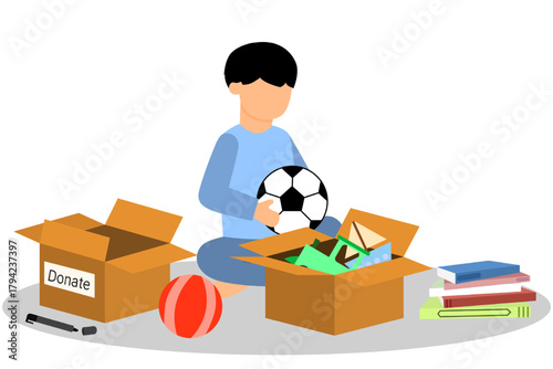 Man sorting unused items. Suitable for themes of moving house and decluttering