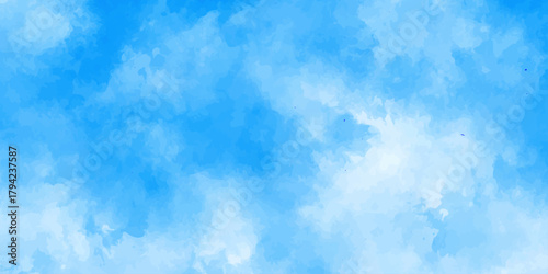 Beautiful abstract blue sky with white fluffy cumulus clouds in the summer day atmosphere