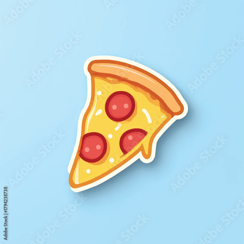 Delicious pepperoni pizza slice on a light blue background illustration