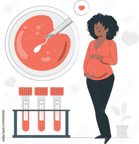 Pregnant woman with in vitro fertilization process and test tubes pregnancy mother