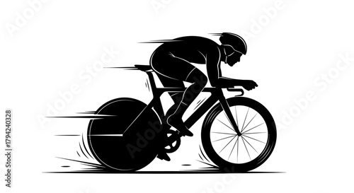 Silhouette of a cyclist riding a time trial bike vector illustration of speed and motion isolated on white background