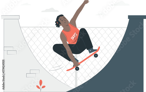 Skateboarder Performing Trick on Ramp vector