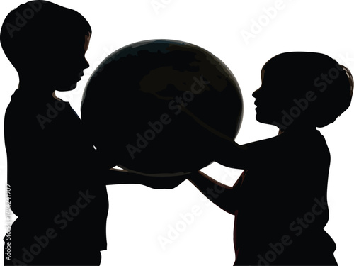 Two children holding a globe, symbolizing shared future and global connection