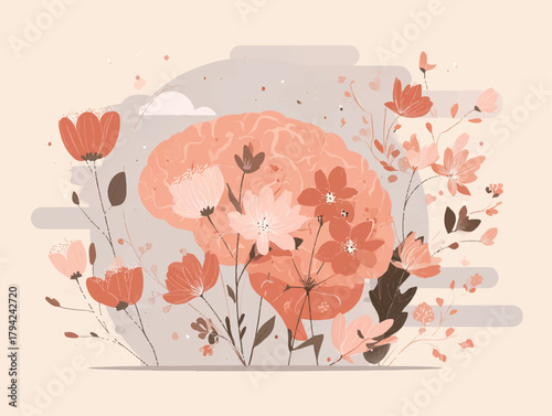 Floral brain illustration promoting mental health and cognitive growth