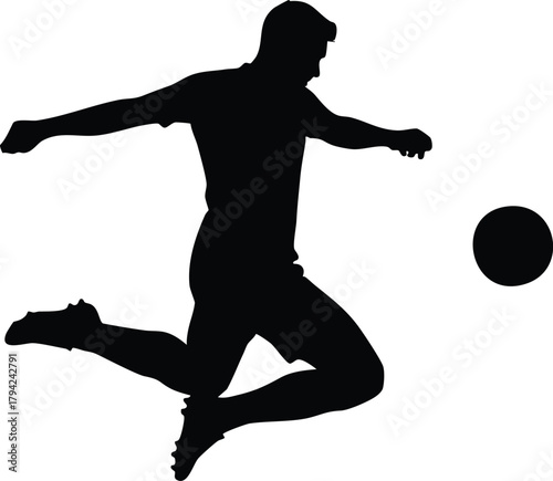 Dynamic silhouette of a soccer player kicking a ball in mid-air, capturing the thrill of the game.