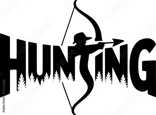 Hunting Wordmark with Archer Silhouette and Forest Detail