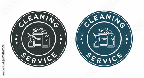 Professional cleaning service round logo design with tools icon vector illustration