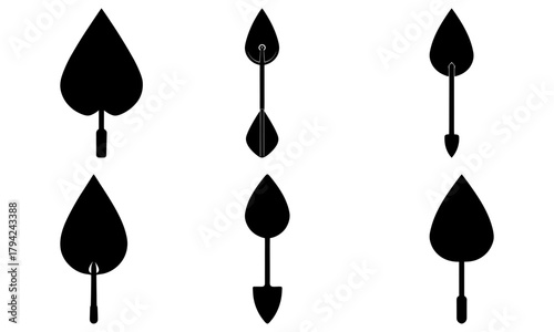 Gardening tools vector icons for landscaping and horticulture projects, depicting trowels ready for planting and cultivating, ideal for garden design