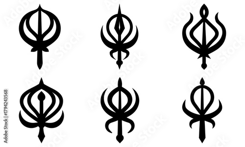 Elegant Khanda designs, a collection of Sikh religious symbol illustrations for graphic design and cultural projects with a spiritual and meaningful touch