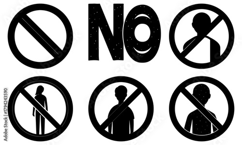 Prohibition concept with crossed out people, conveying restrictions and limitations, originally a scalable vector graphic for versatile design applications