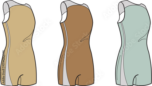 Swimsuit Designs A Trio of Stylish One-Piece Swimsuits in Earthy and Pastel Tones for Summer Fun