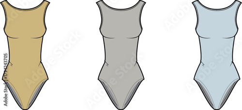 Three Swimsuit Designs A Set of Vector Illustrations in Diverse Colors, Perfect for Fashion Concepts