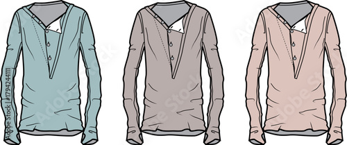 Collection of trendy, stylish casual wear shirts in various pastel hues for fashion design and apparel