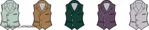 Collection of colorful vests A fashion accessory for various outfits and styles, flat design