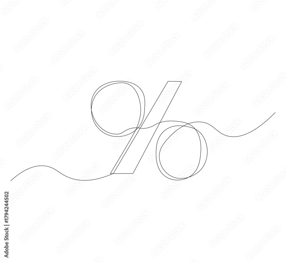 Obraz premium Linear background of vector percent signs. white background,One continuous line drawing of percent sign. Vector illustration. Isolated linear percent icon
