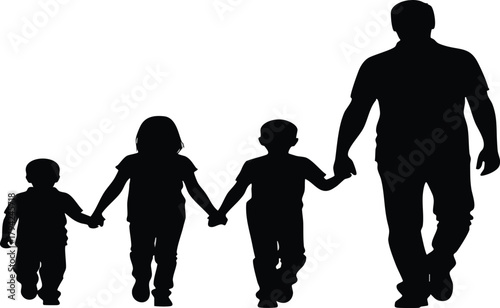 Father and children walking together holding hands, symbolizing family unity and guidance