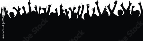 Celebration or Excitement Border, Crowd Silhouette with Hands Raised, vector, illustration
