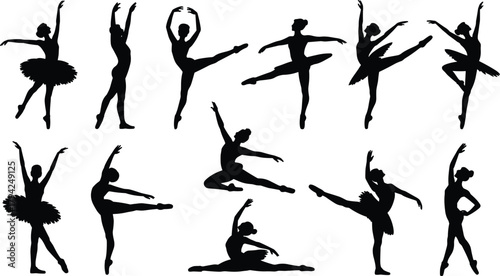 Fotografija Ballet dancer silhouettes, classical poses, elegant movement, black figures, leo