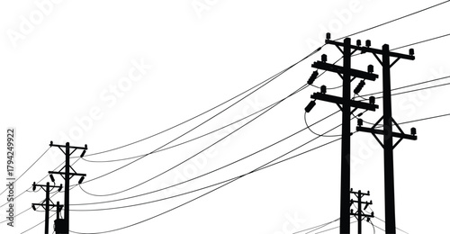 Silhouette, utility poles, power lines, infrastructure, electricity, urban, rural, distribution, black and white, depth, contrast, network, energy, cables, structure,