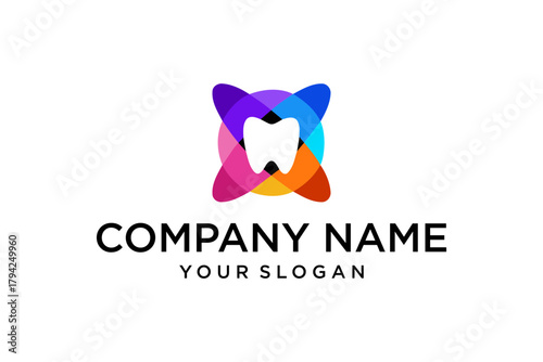 Modern Colorful Abstract Dental Logo Design with White Tooth Icon for Oral Health Clinic Branding