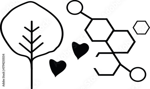 Illustration of a leaf and a chemical structure representing organic compounds
