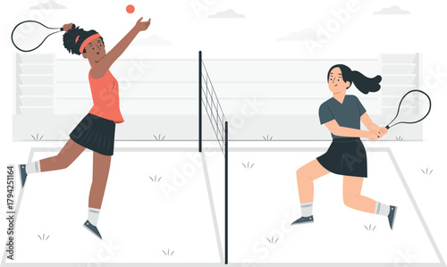 Two women playing tennis on court sport game