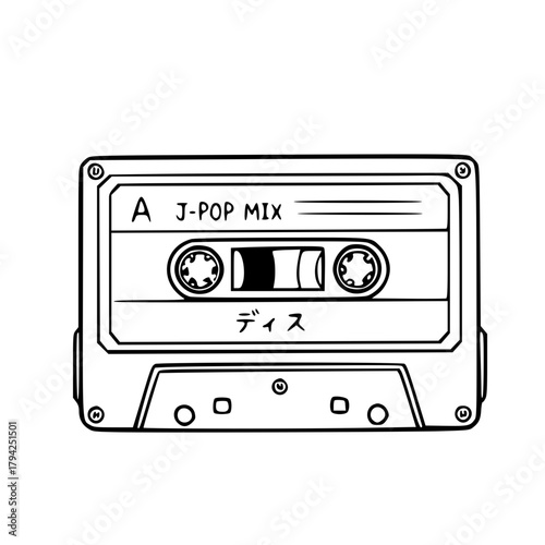 Retro music cassette tape line illustration