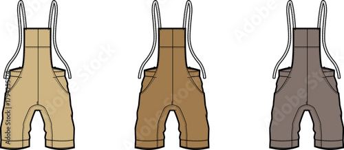 Set of Colorful Overalls Vector Illustrations of Isolated Apparel for Various Designs