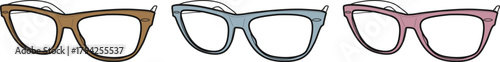 Three Pairs of Stylish Eyeglasses Brown, Blue, and Pink Frames for Vision and Fashion