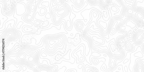 Minimal white line geometric grid outline curve counter map and wavy topography relief discovery area white, black line texture background.	