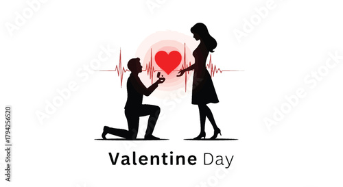 Romantic valentine s day proposal silhouette with heartbeat and red heart symbolizing love and commitment
