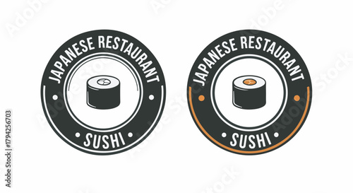 Japanese Restaurant Sushi Roll Logo Badge Design Vector Template Isolated on White Background