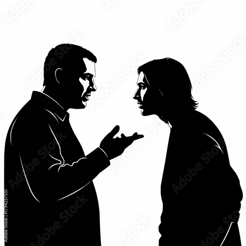 Two men arguing intensely in a silhouette illustration.