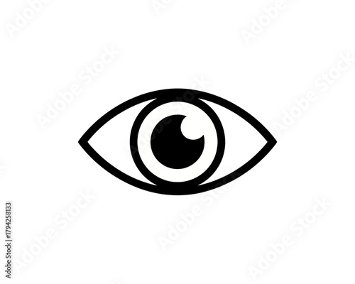 Illustration of a single human eye with a black pupil and white background in a simple design