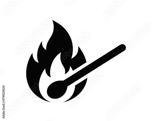 Illustration of a burning matchstick with a black flame on a white background image style